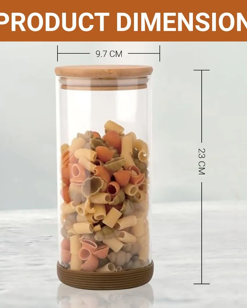 Viria Round Borosilicate Glass Jar for Kitchen Storage Containers with Wooden Lid | 1300ml
