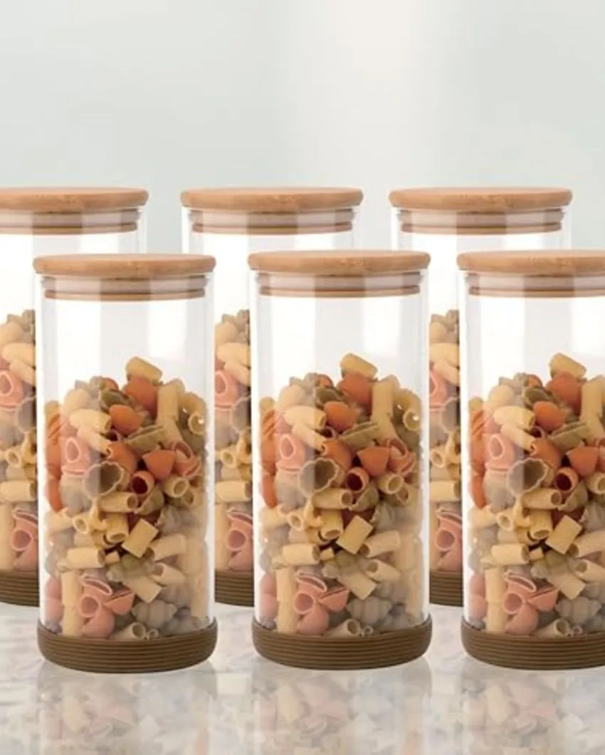 Viria Round Borosilicate Glass Jar for Kitchen Storage Containers with Wooden Lid | 1300ml