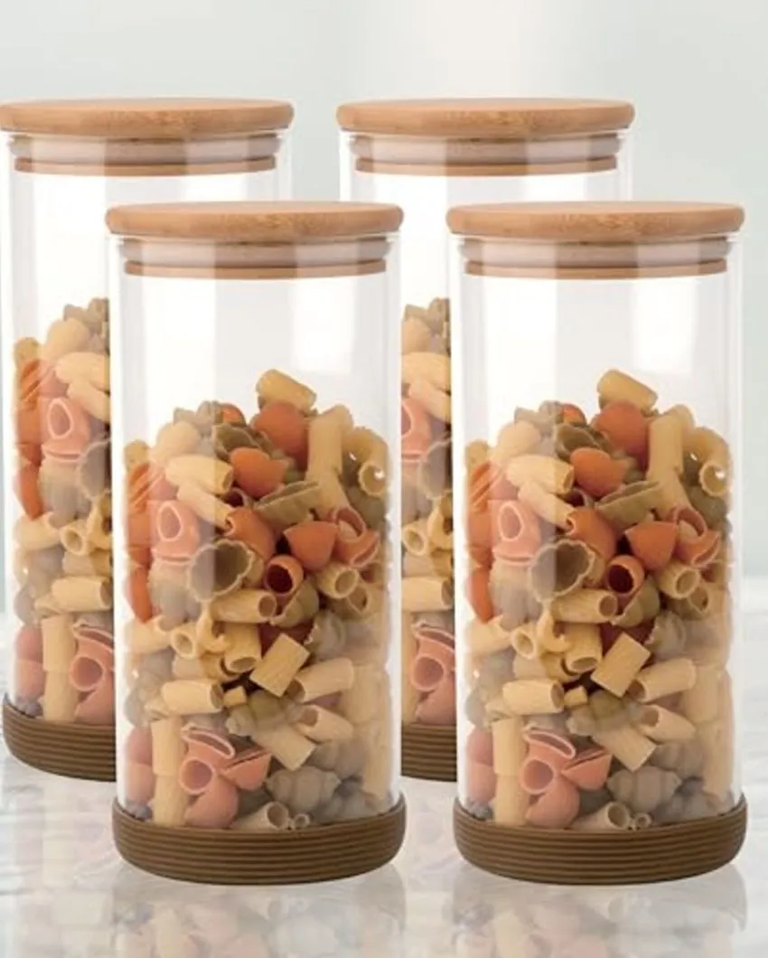 Viria Round Borosilicate Glass Jar for Kitchen Storage Containers with Wooden Lid | 1300ml