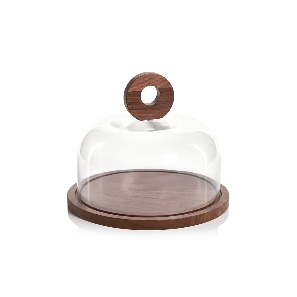 Walnut Wood Cheese Board w/Glass Cloche