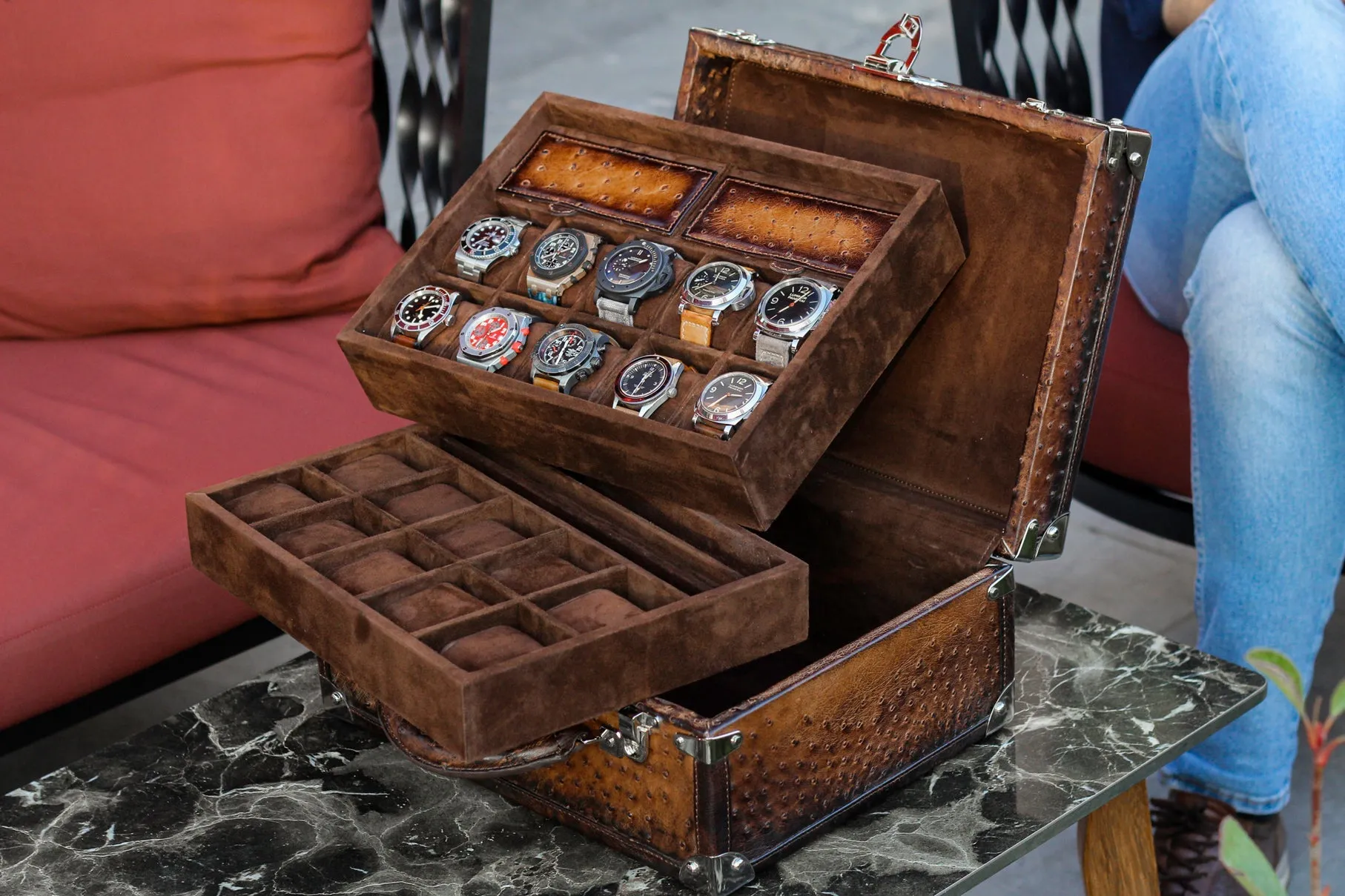 Watch Trunk - Ostrich Patina Brown