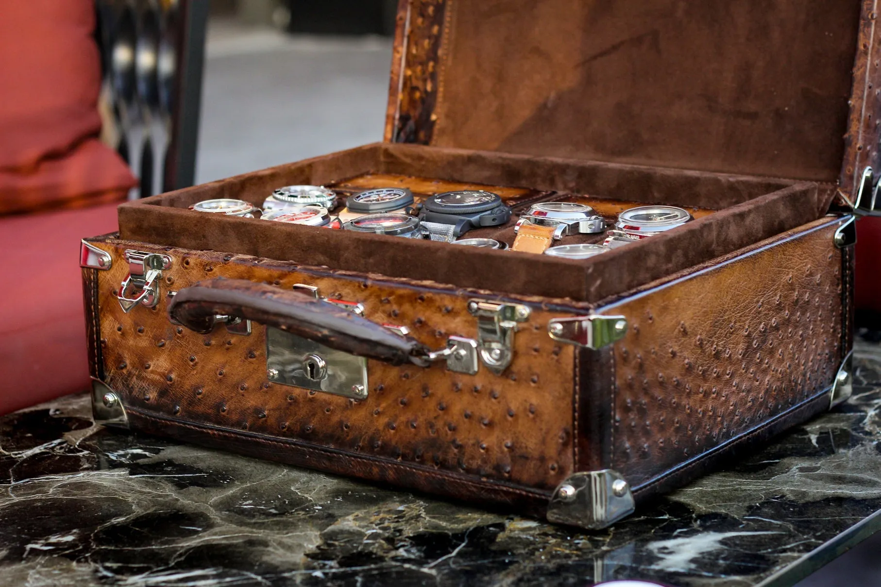 Watch Trunk - Ostrich Patina Brown