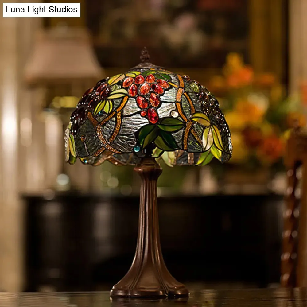 Zoey - Tiffany Coffee Half-Globe Table Lamp Tiffany Style 1-Light Stained Glass Nightstand Light with Fruit Pattern