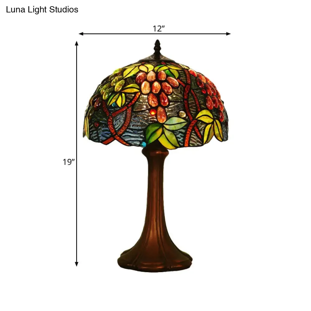 Zoey - Tiffany Coffee Half-Globe Table Lamp Tiffany Style 1-Light Stained Glass Nightstand Light with Fruit Pattern