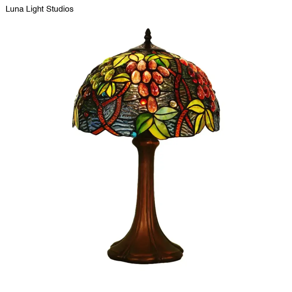 Zoey - Tiffany Coffee Half-Globe Table Lamp Tiffany Style 1-Light Stained Glass Nightstand Light with Fruit Pattern