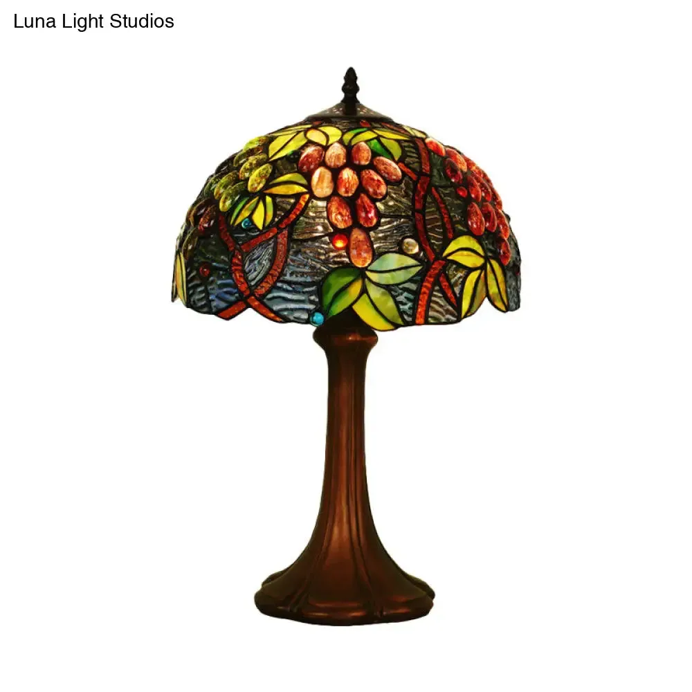 Zoey - Tiffany Coffee Half-Globe Table Lamp Tiffany Style 1-Light Stained Glass Nightstand Light with Fruit Pattern
