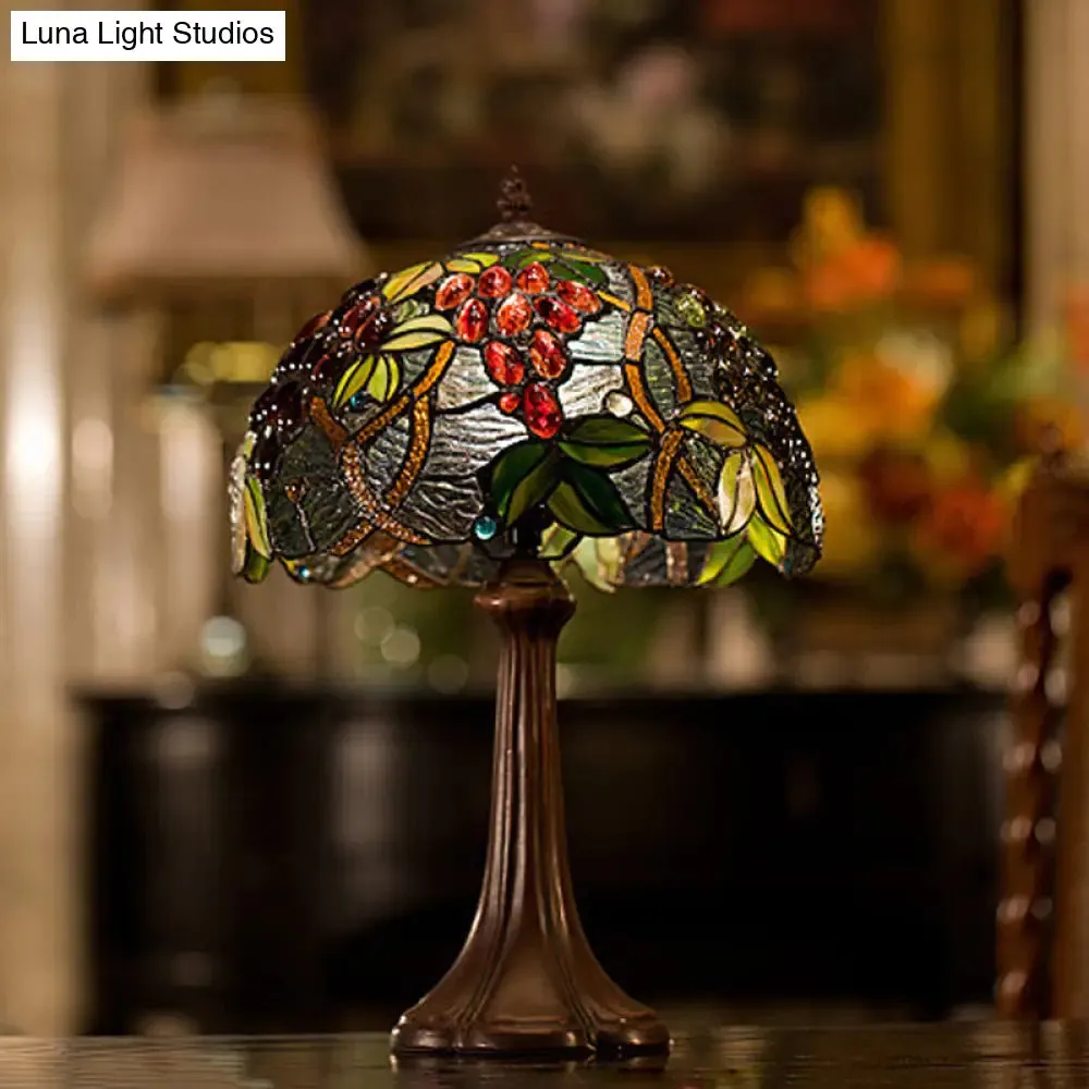 Zoey - Tiffany Coffee Half-Globe Table Lamp Tiffany Style 1-Light Stained Glass Nightstand Light with Fruit Pattern